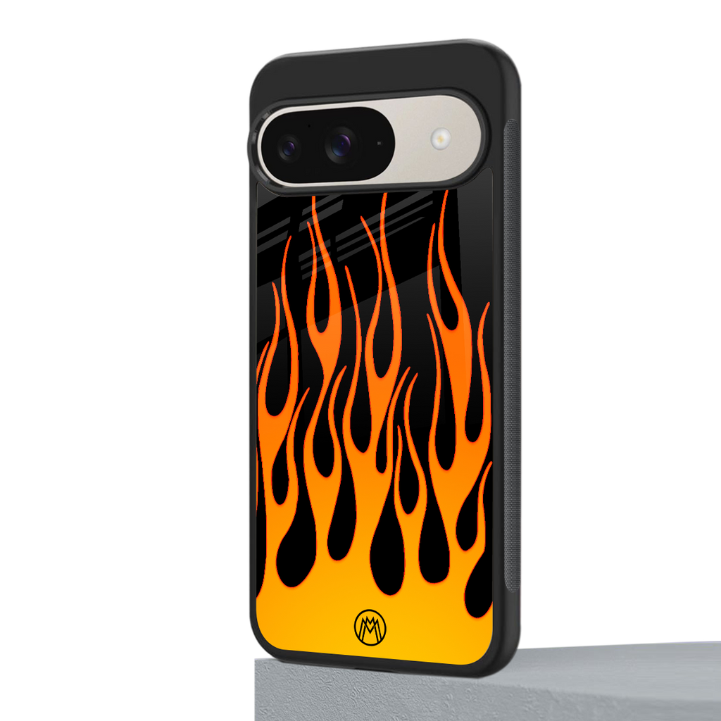 y2k yellow flames back phone cover | glass case for google pixel 9