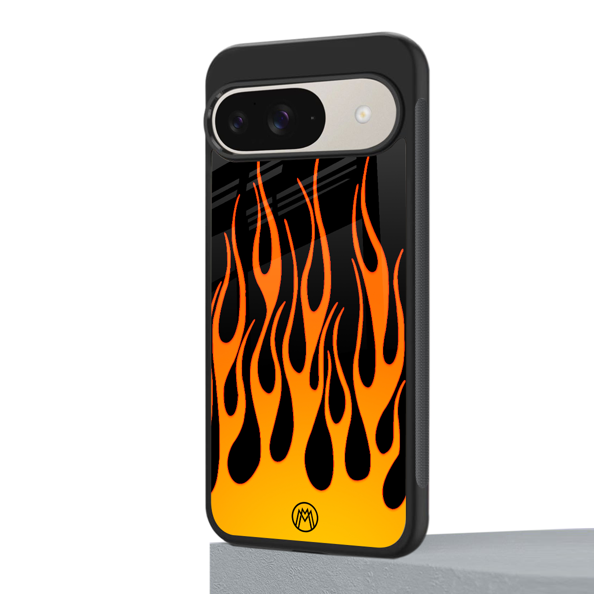 y2k yellow flames back phone cover | glass case for google pixel 9