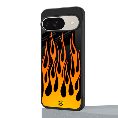 y2k yellow flames back phone cover | glass case for google pixel 9