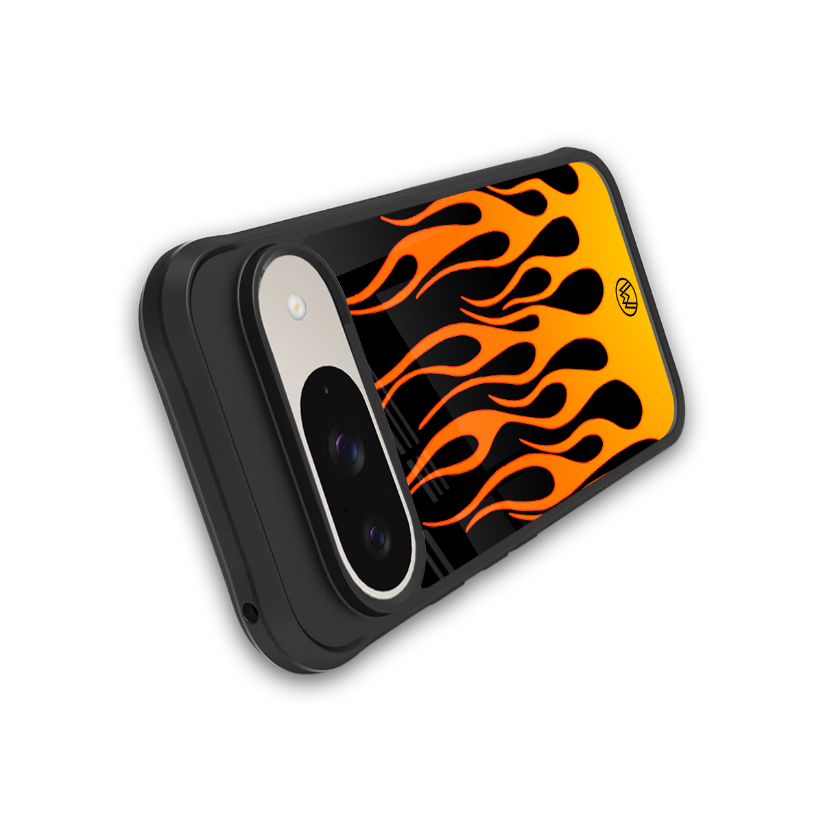 y2k yellow flames back phone cover | glass case for google pixel 9