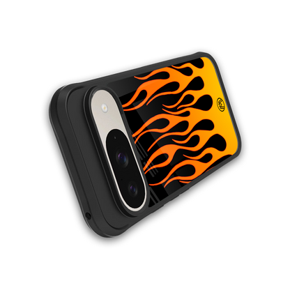 y2k yellow flames back phone cover | glass case for google pixel 9