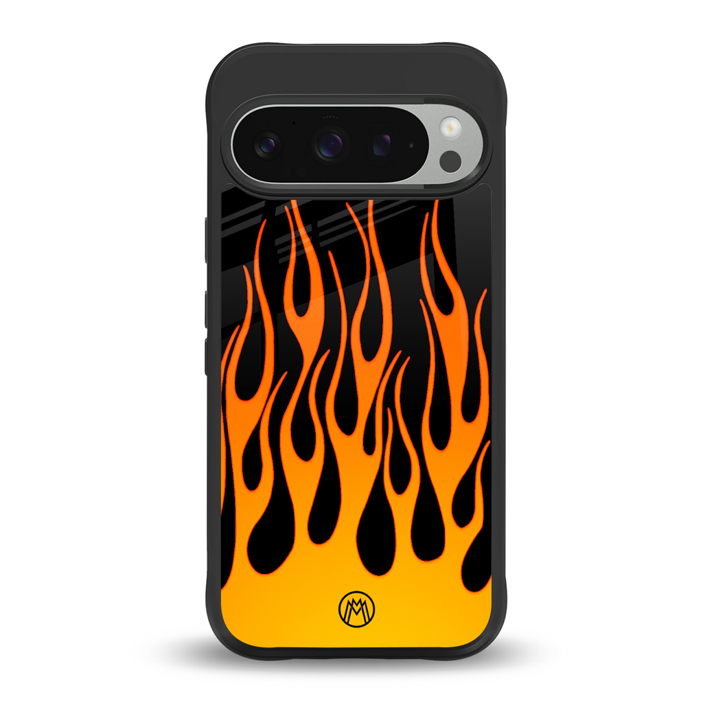 y2k yellow flames back phone cover | glass case for google pixel 9 pro