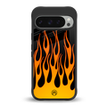 y2k yellow flames back phone cover | glass case for google pixel 9 pro xl