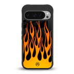 y2k yellow flames back phone cover | glass case for google pixel 9 pro xl