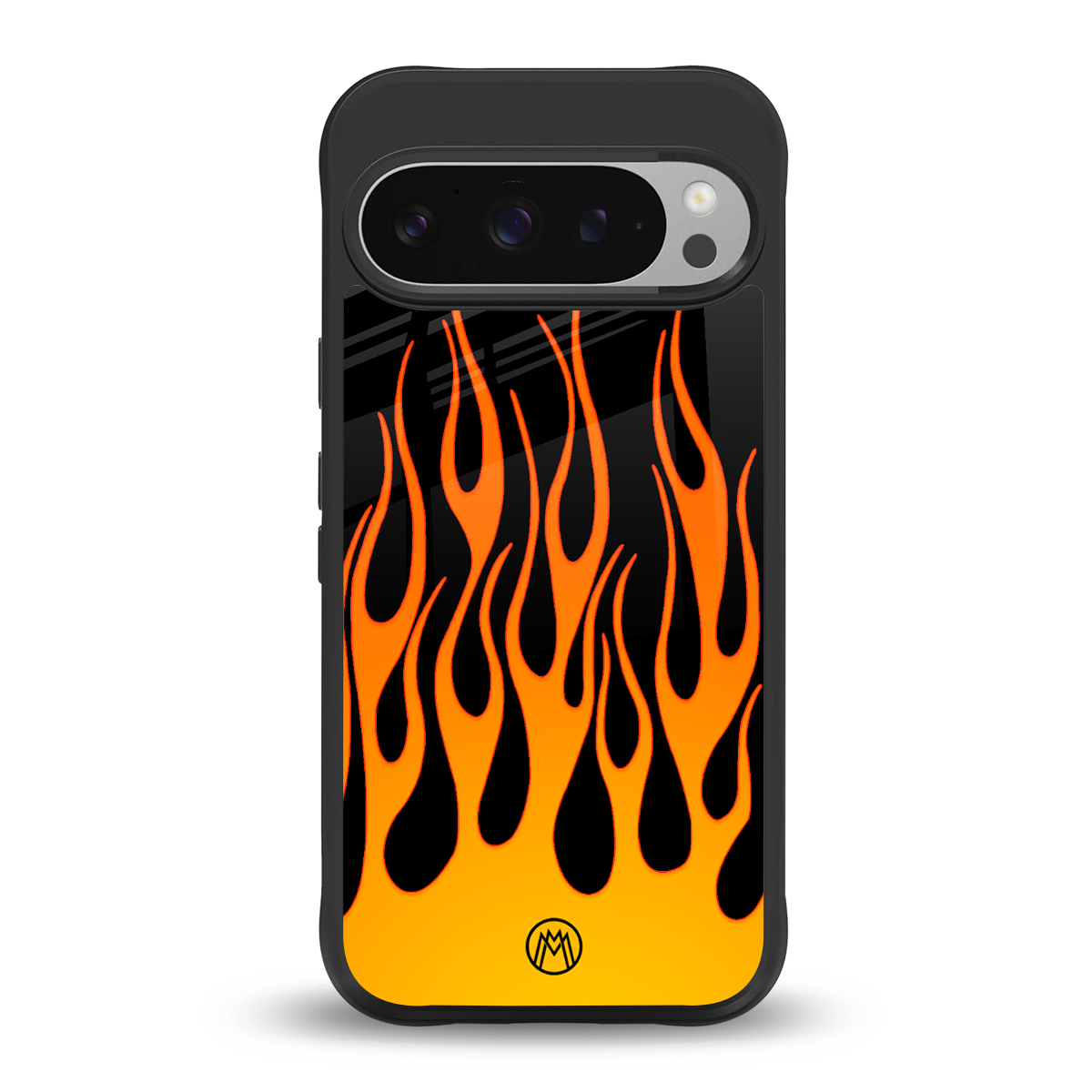 y2k yellow flames back phone cover | glass case for google pixel 9 pro xl