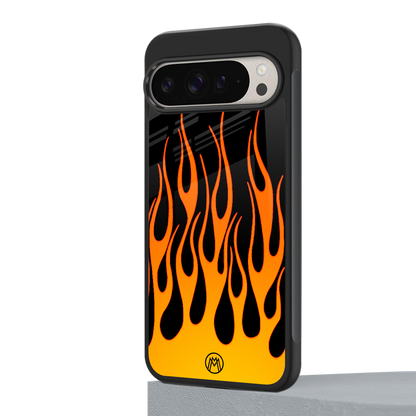 y2k yellow flames back phone cover | glass case for google pixel 9 pro
