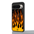 y2k yellow flames back phone cover | glass case for google pixel 9 pro xl