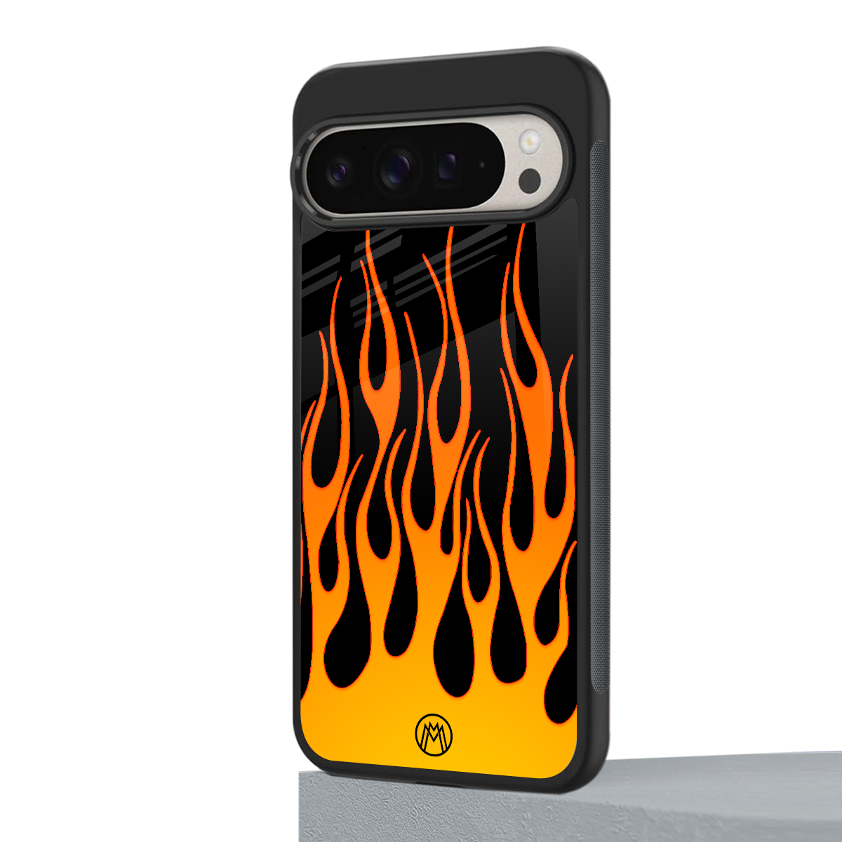 y2k yellow flames back phone cover | glass case for google pixel 9 pro xl
