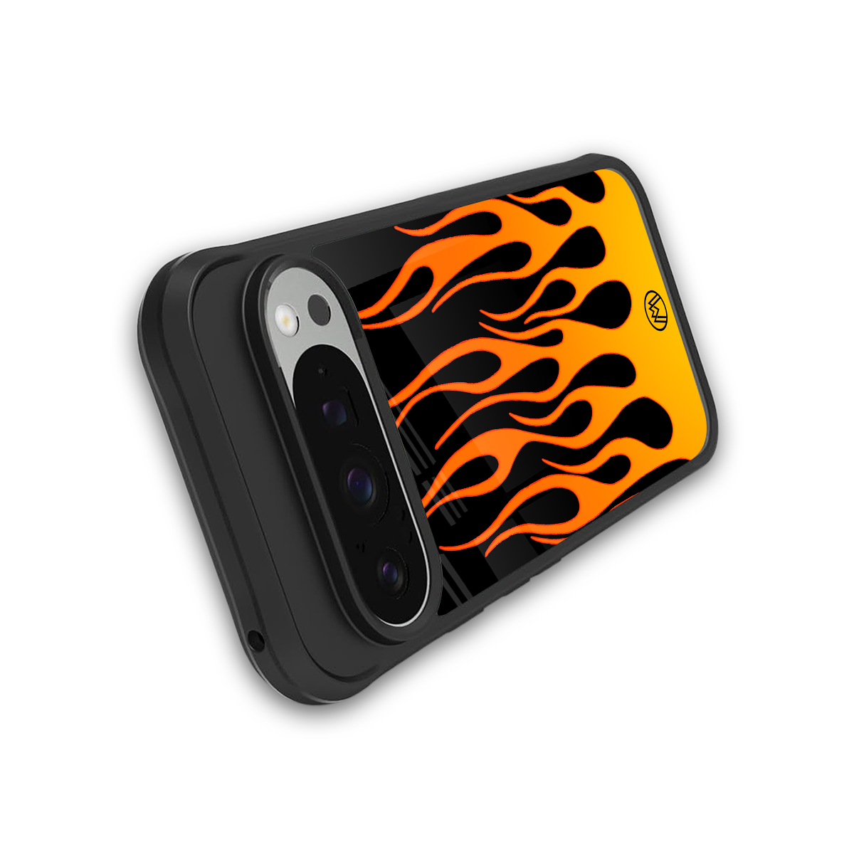 y2k yellow flames back phone cover | glass case for google pixel 9 pro xl