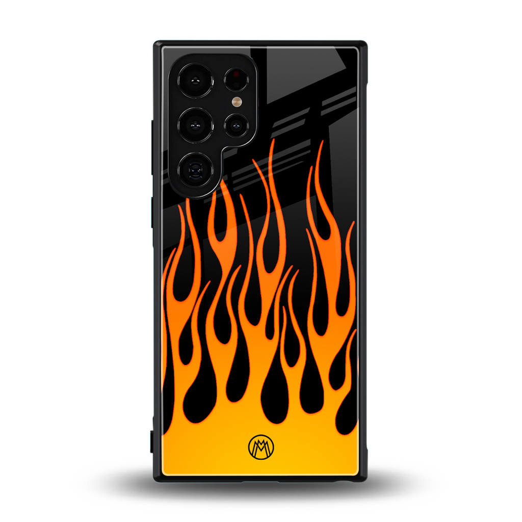 y2k yellow flames back phone cover | glass case for samsung galaxy s23 ultra