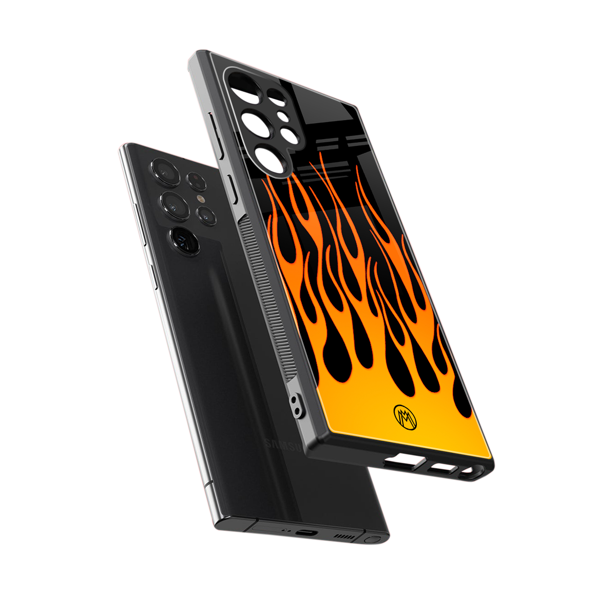 y2k yellow flames back phone cover | glass case for samsung galaxy s24 ultra