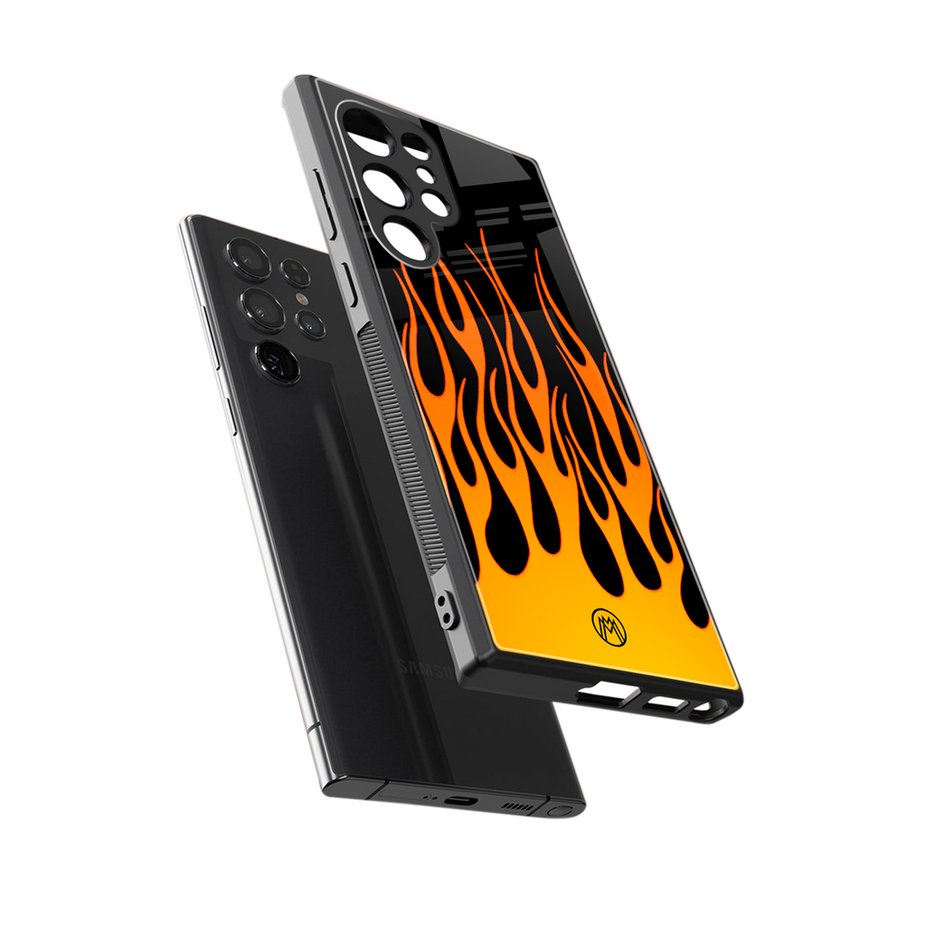 y2k yellow flames back phone cover | glass case for samsung galaxy s23 ultra