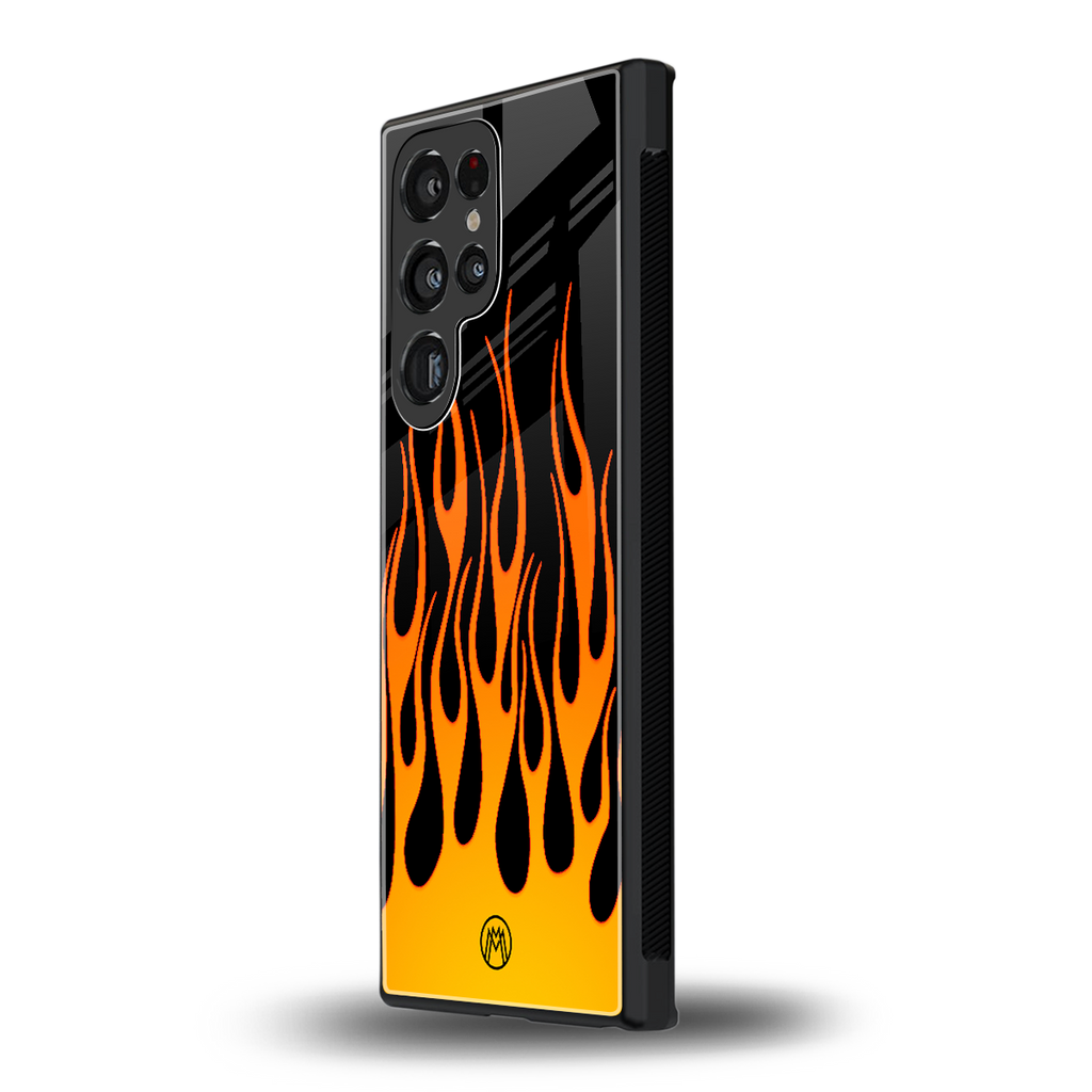 y2k yellow flames back phone cover | glass case for samsung galaxy s23 ultra