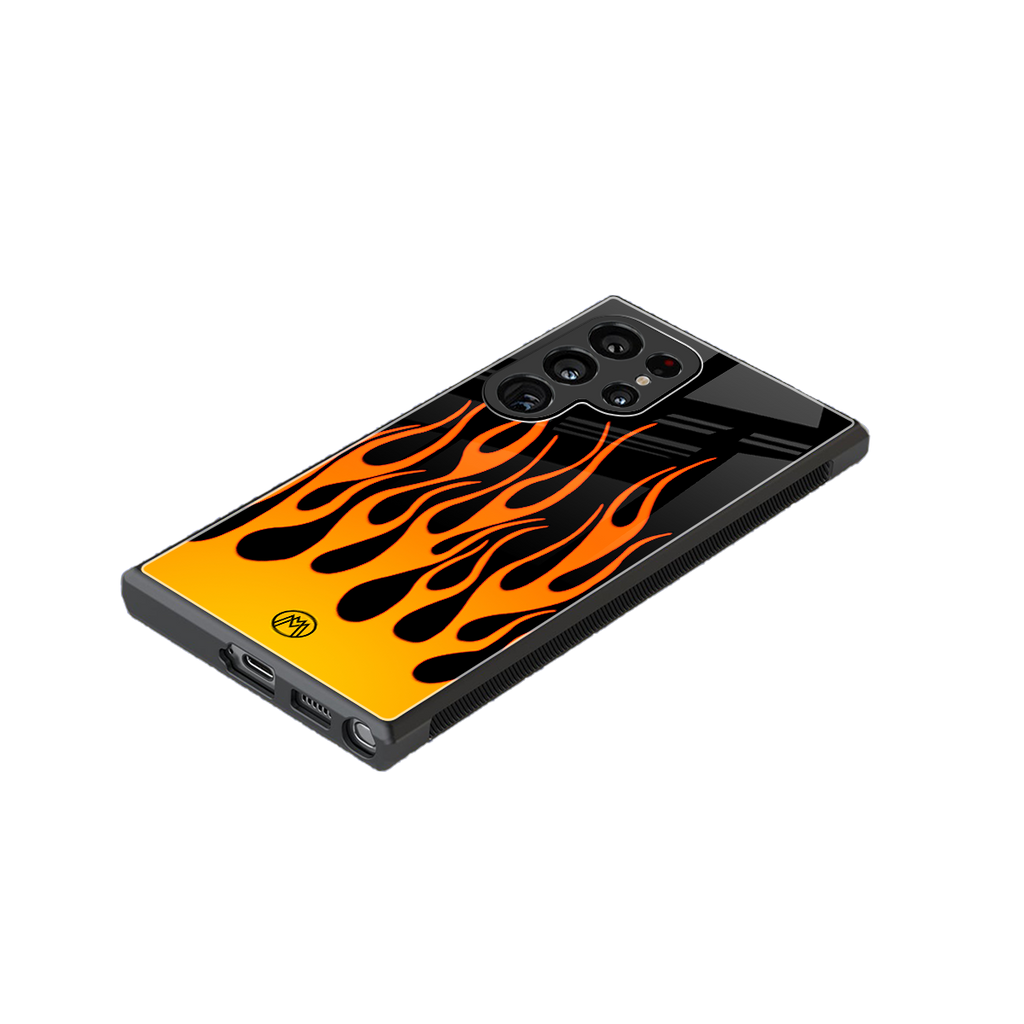 y2k yellow flames back phone cover | glass case for samsung galaxy s23 ultra