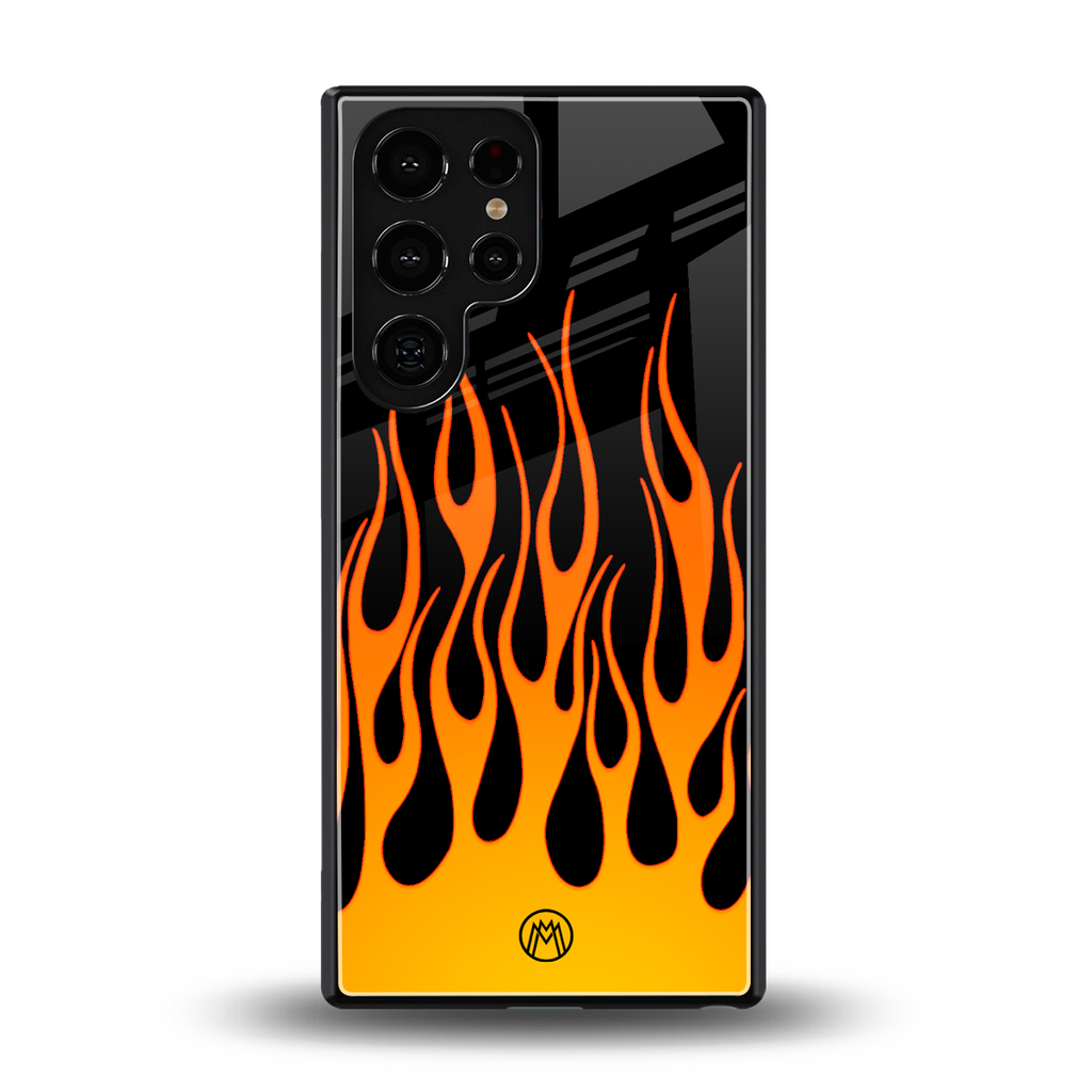 y2k yellow flames back phone cover | glass case for samsung galaxy s25 ultra