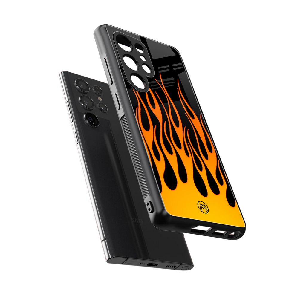 y2k yellow flames back phone cover | glass case for samsung galaxy s25 ultra
