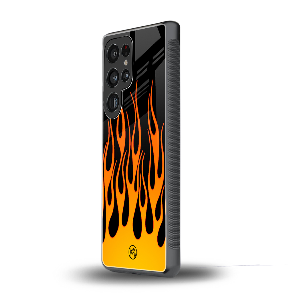 y2k yellow flames back phone cover | glass case for samsung galaxy s25 ultra