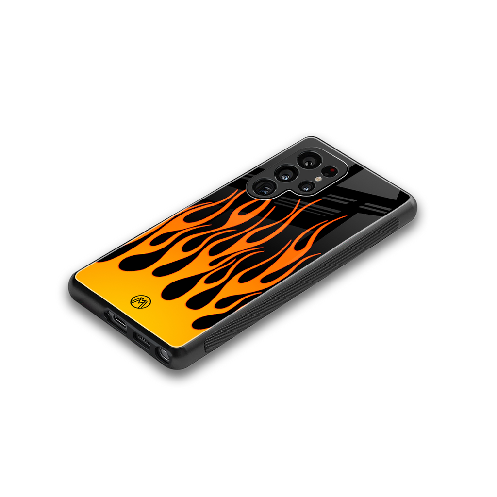 y2k yellow flames back phone cover | glass case for samsung galaxy s25 ultra