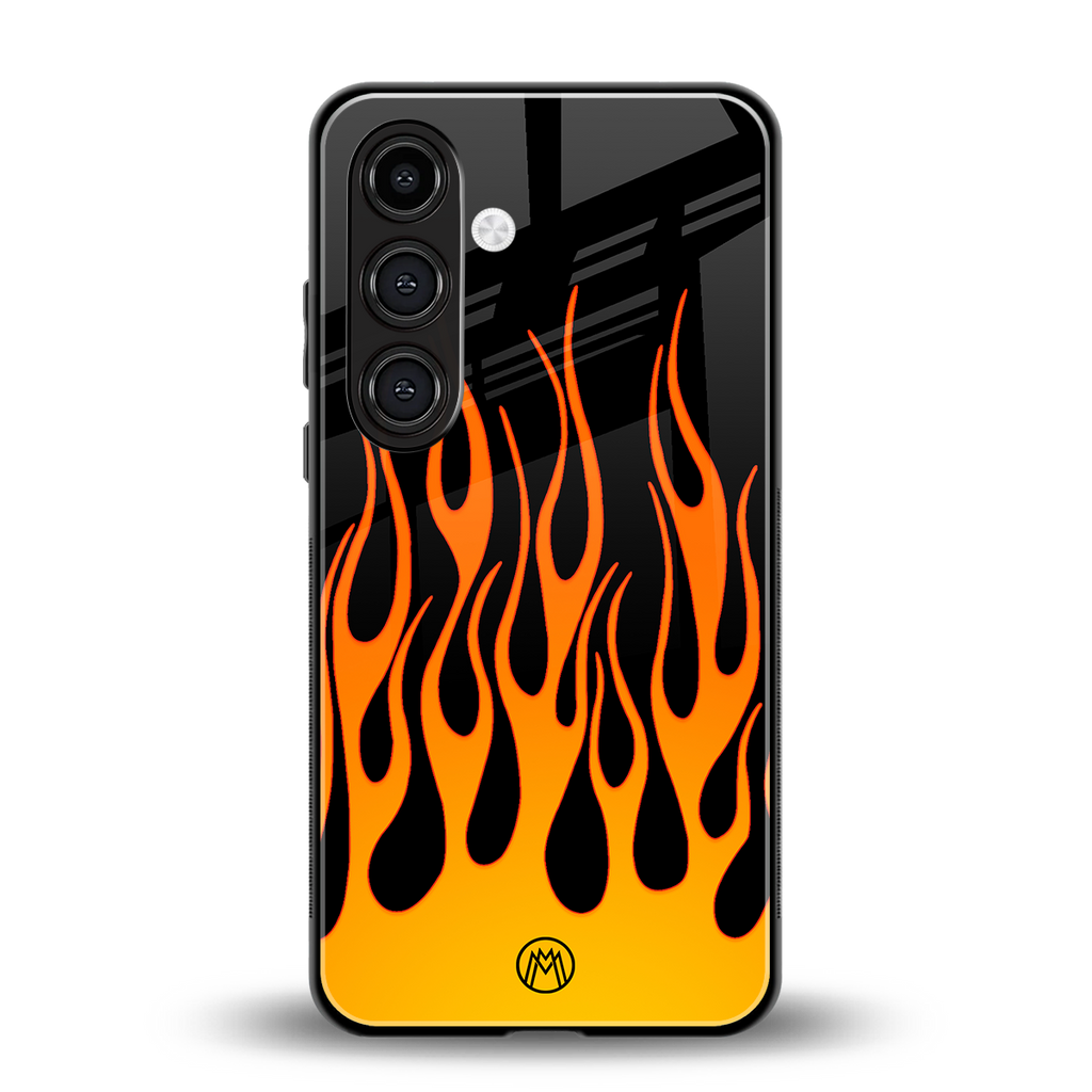 y2k yellow flames back phone cover | glass case for samsung galaxy s24