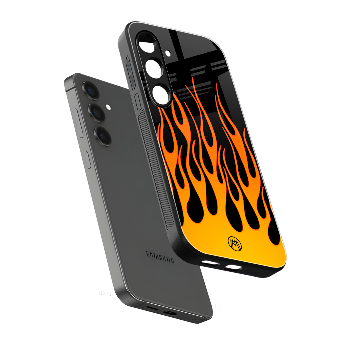 y2k yellow flames back phone cover | glass case for samsung galaxy s23