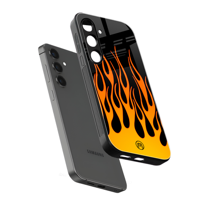 y2k yellow flames back phone cover | glass case for samsung galaxy s23