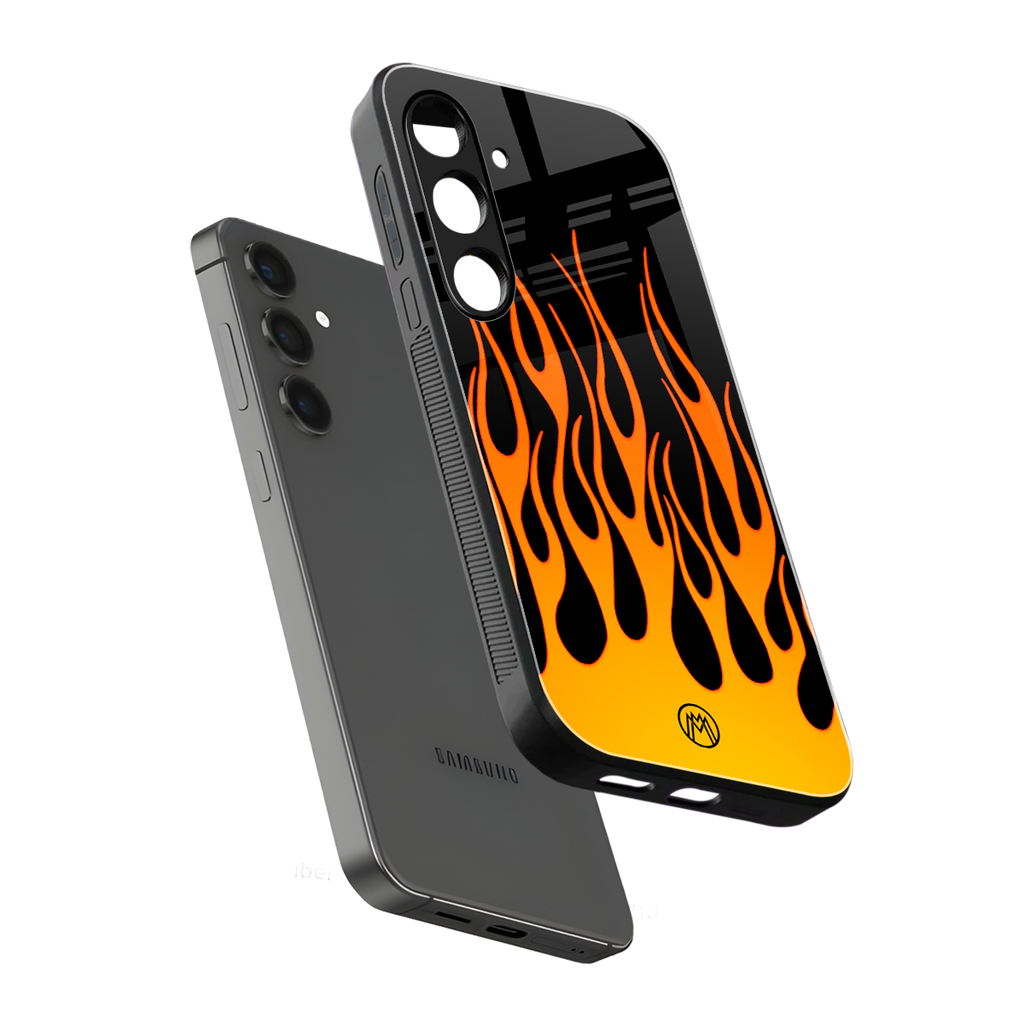 y2k yellow flames back phone cover | glass case for samsung galaxy s24 fe
