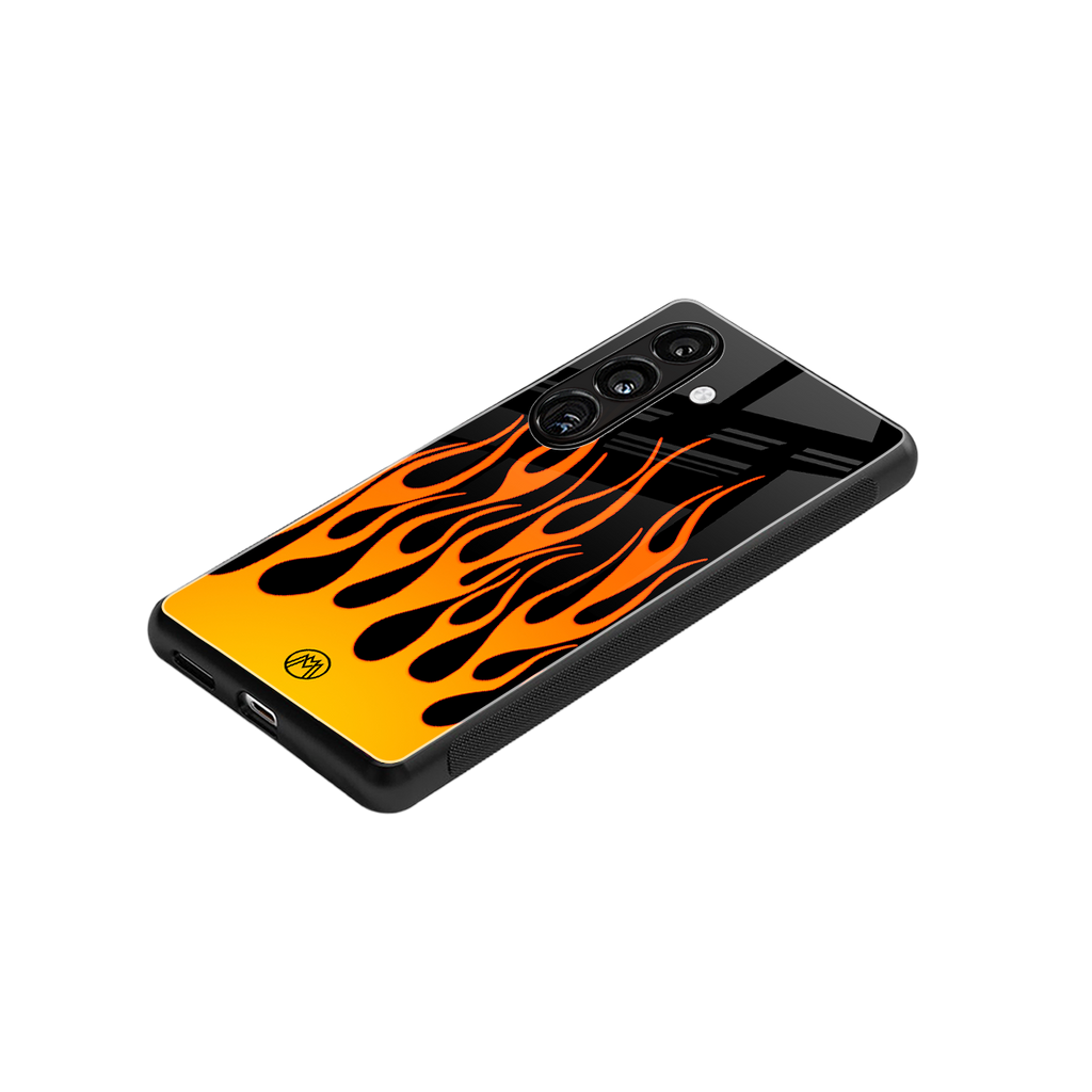 y2k yellow flames back phone cover | glass case for samsung galaxy s24 plus