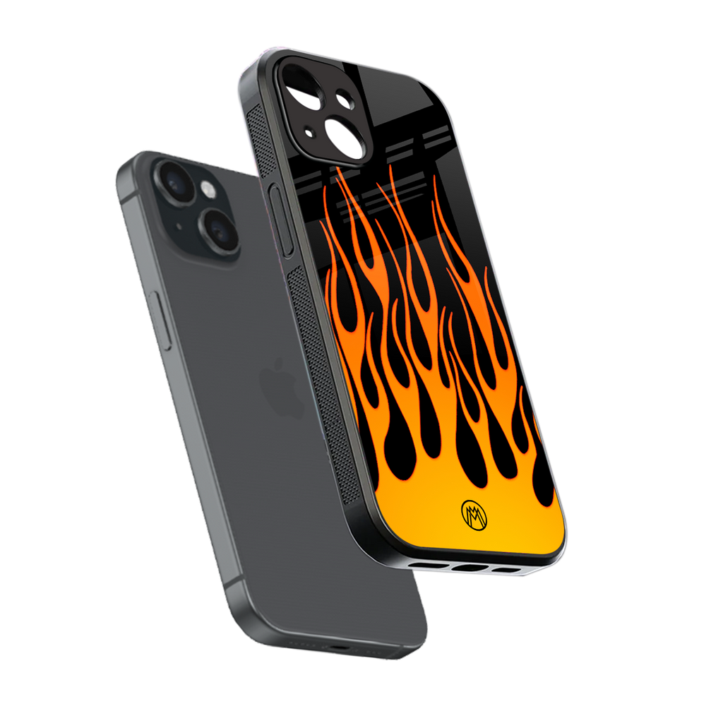 y2k yellow flames back phone cover | glass case for iphone 15