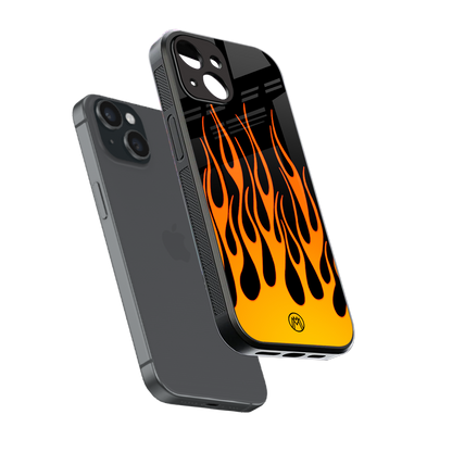y2k yellow flames back phone cover | glass case for iphone 15