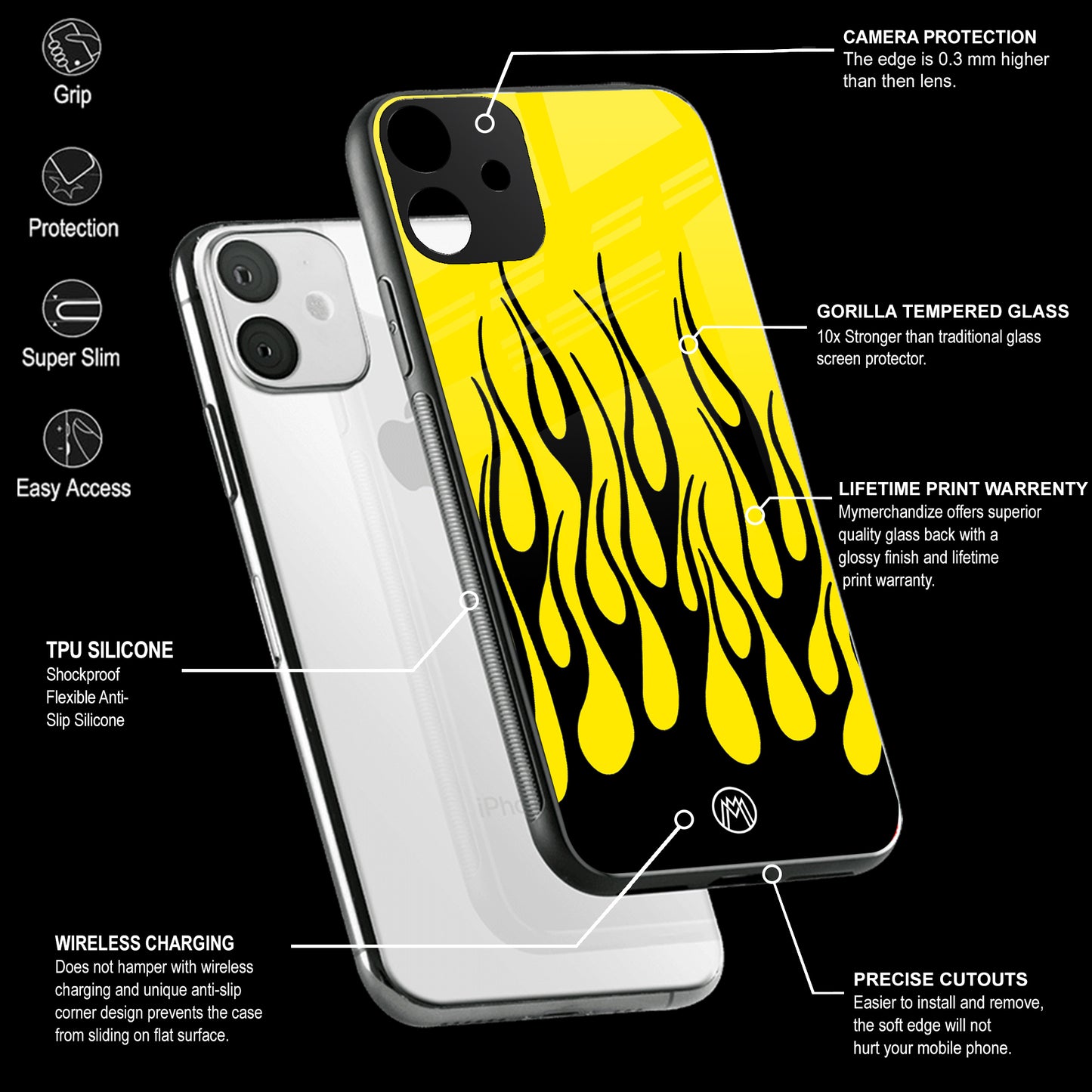 Y2k Black Flames Phone Cover | Glass Case