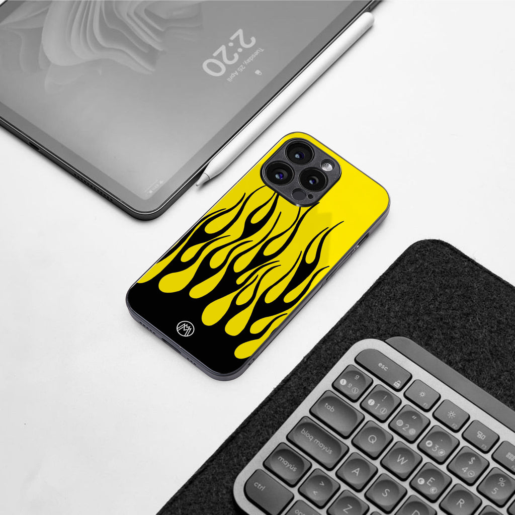 y2k black flames back phone cover | glass case for google pixel 9 pro