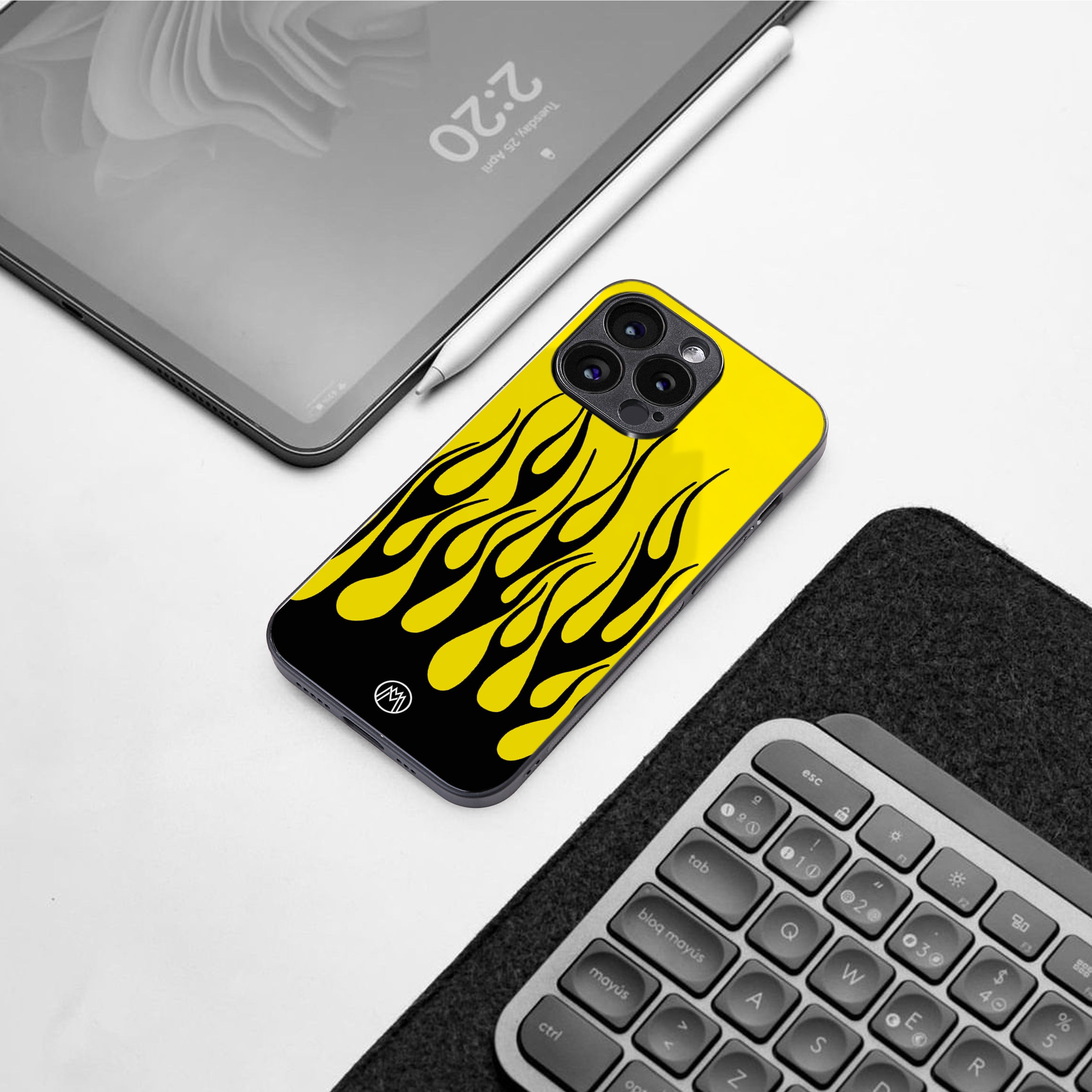 y2k black flames back phone cover | glass case for iphone 16 plus