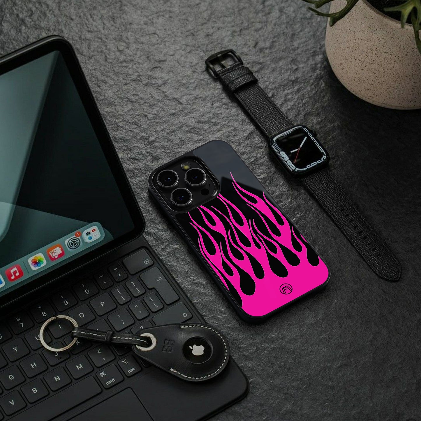 y2k black pink flames back phone cover | glass case for Google Pixel 8