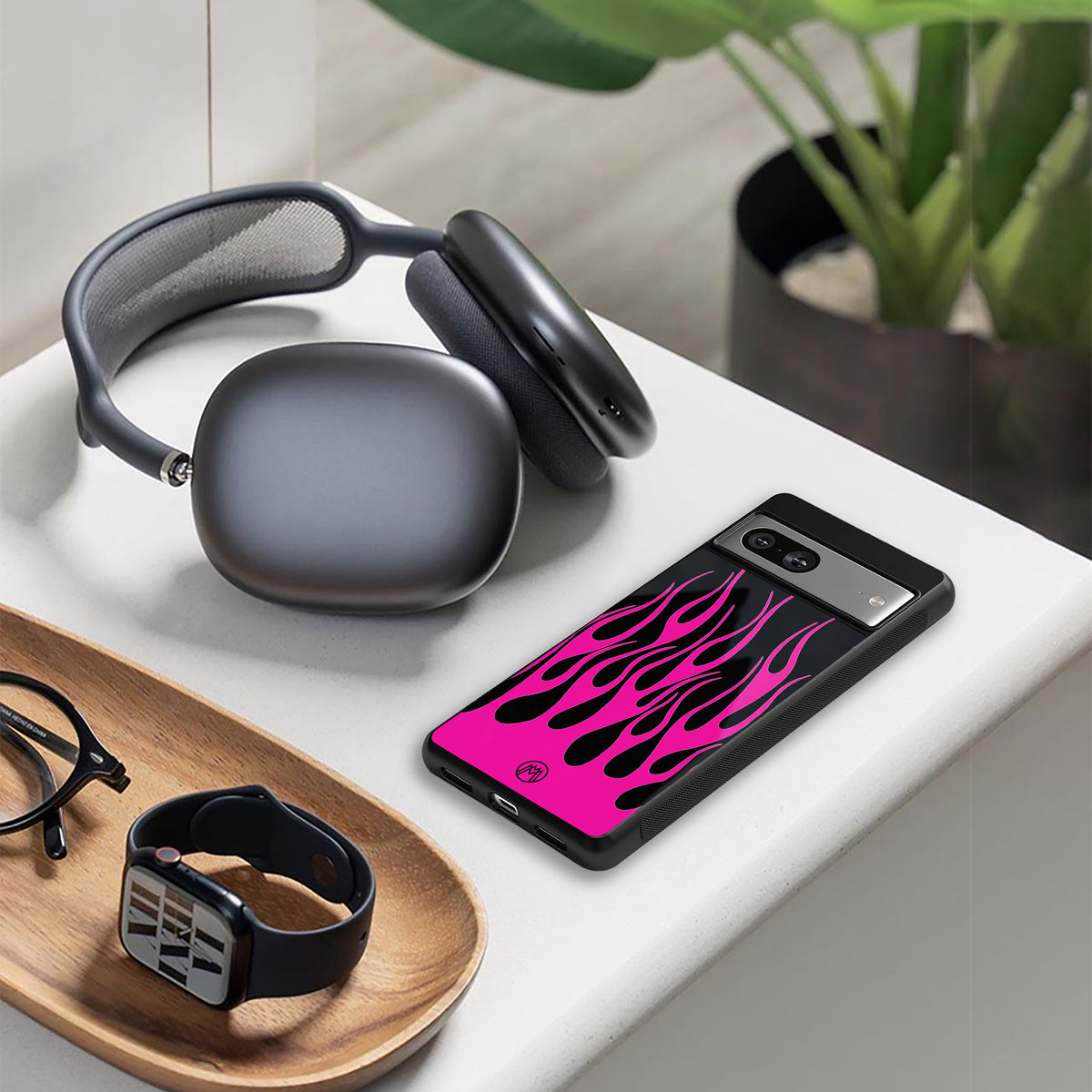 y2k black pink flames back phone cover | glass case for iphone 16 pro
