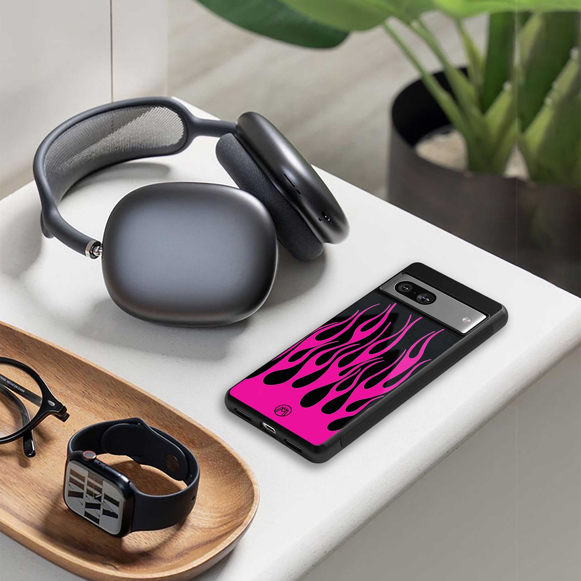 y2k black pink flames back phone cover | glass case for iphone 14