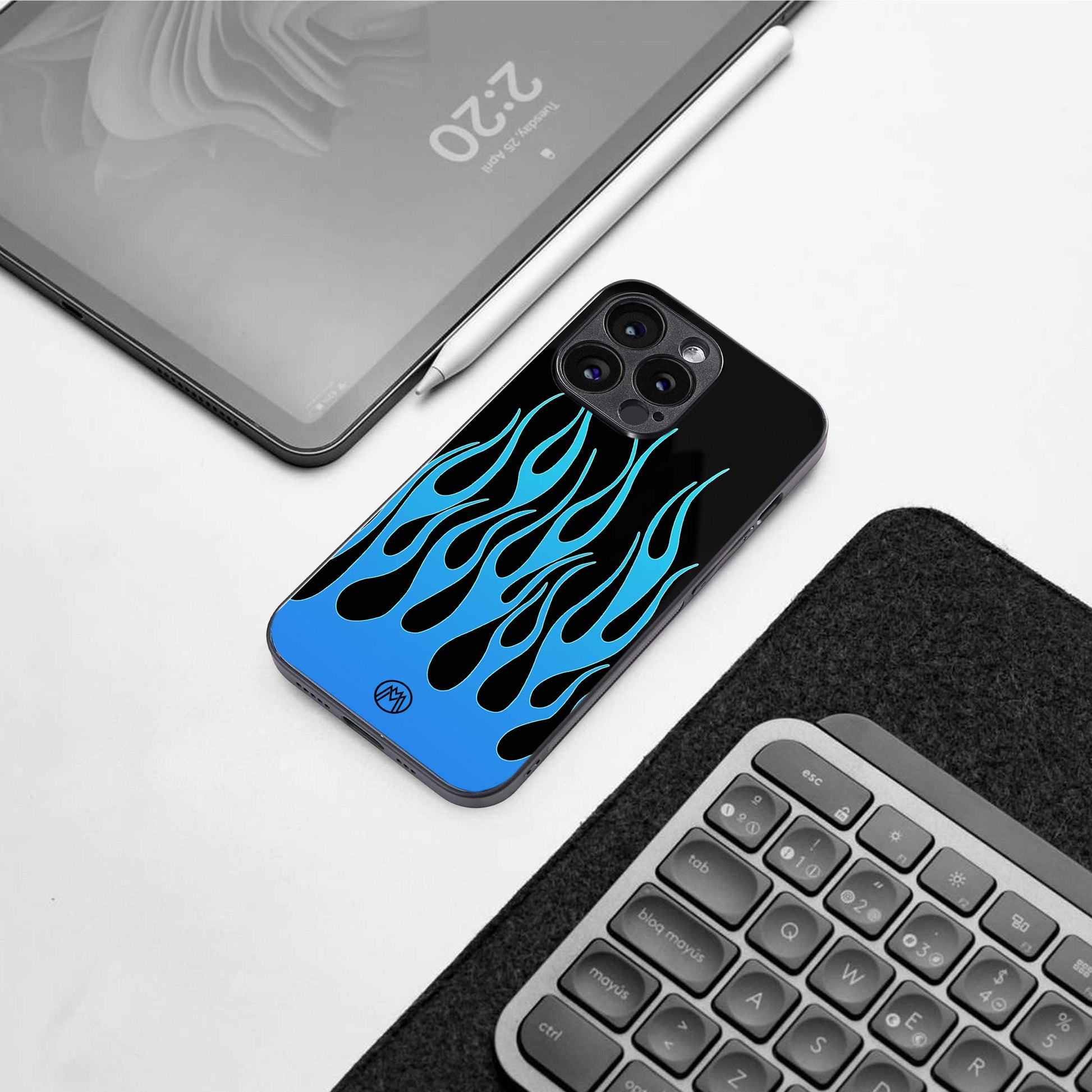 y2k blue flames back phone cover | glass case for samsung galaxy s24 ultra