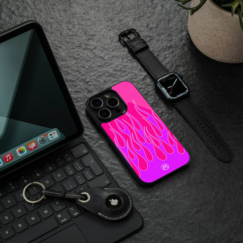 y2k hot pink flames back phone cover | glass case for iphone 16 pro