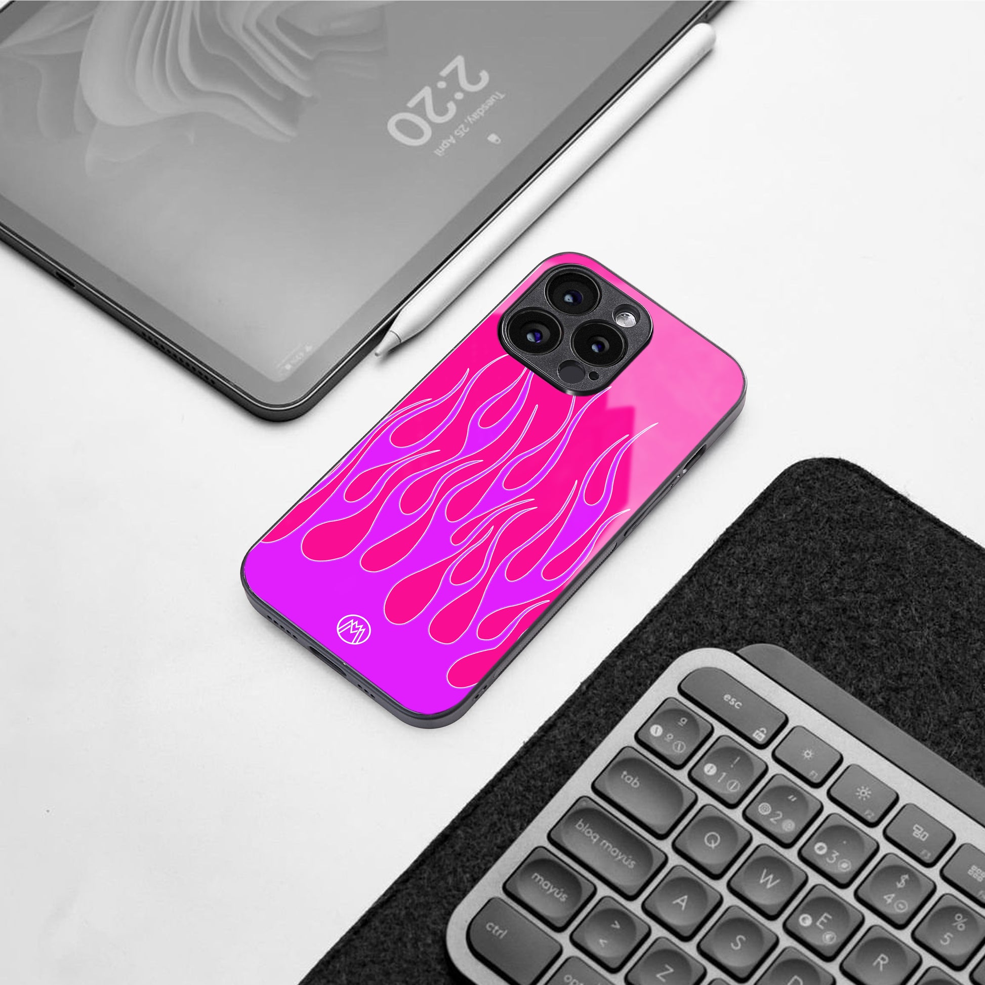 y2k hot pink flames back phone cover | glass case for iphone 15 pro