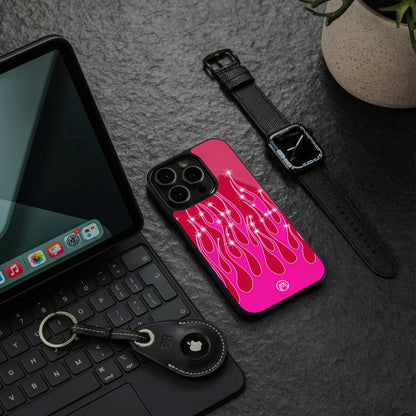 y2k magenta glittery flames back phone cover | glass case for oneplus nord ce 4