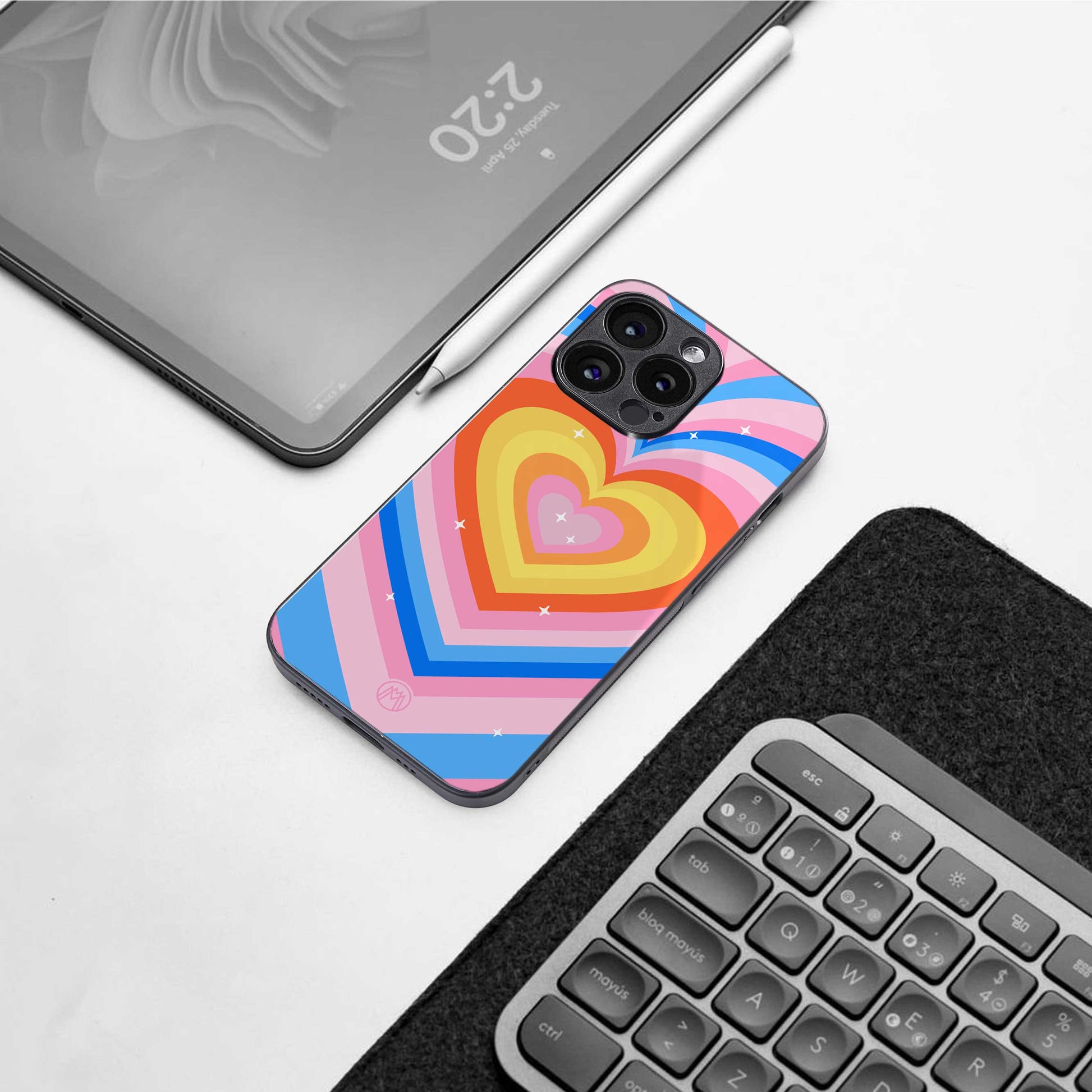 y2k rainbow hearts back phone cover | glass case for samsung galaxy s23