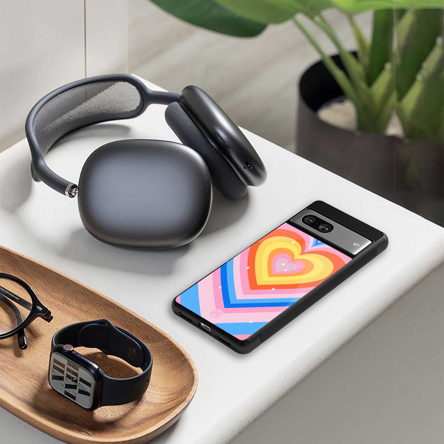 y2k rainbow hearts back phone cover | glass case for samsung galaxy s23 plus