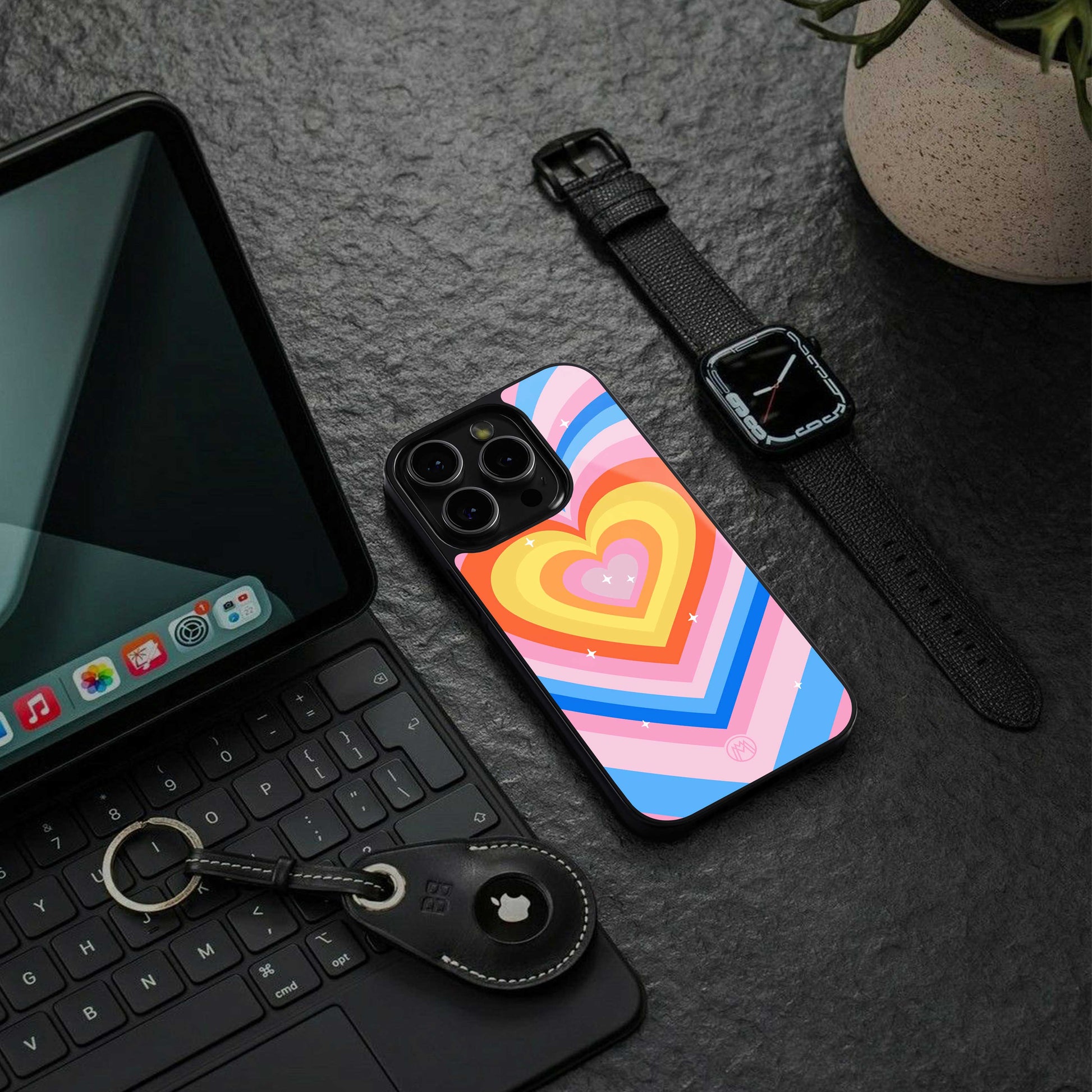 y2k rainbow hearts back phone cover | glass case for iphone 13 pro max
