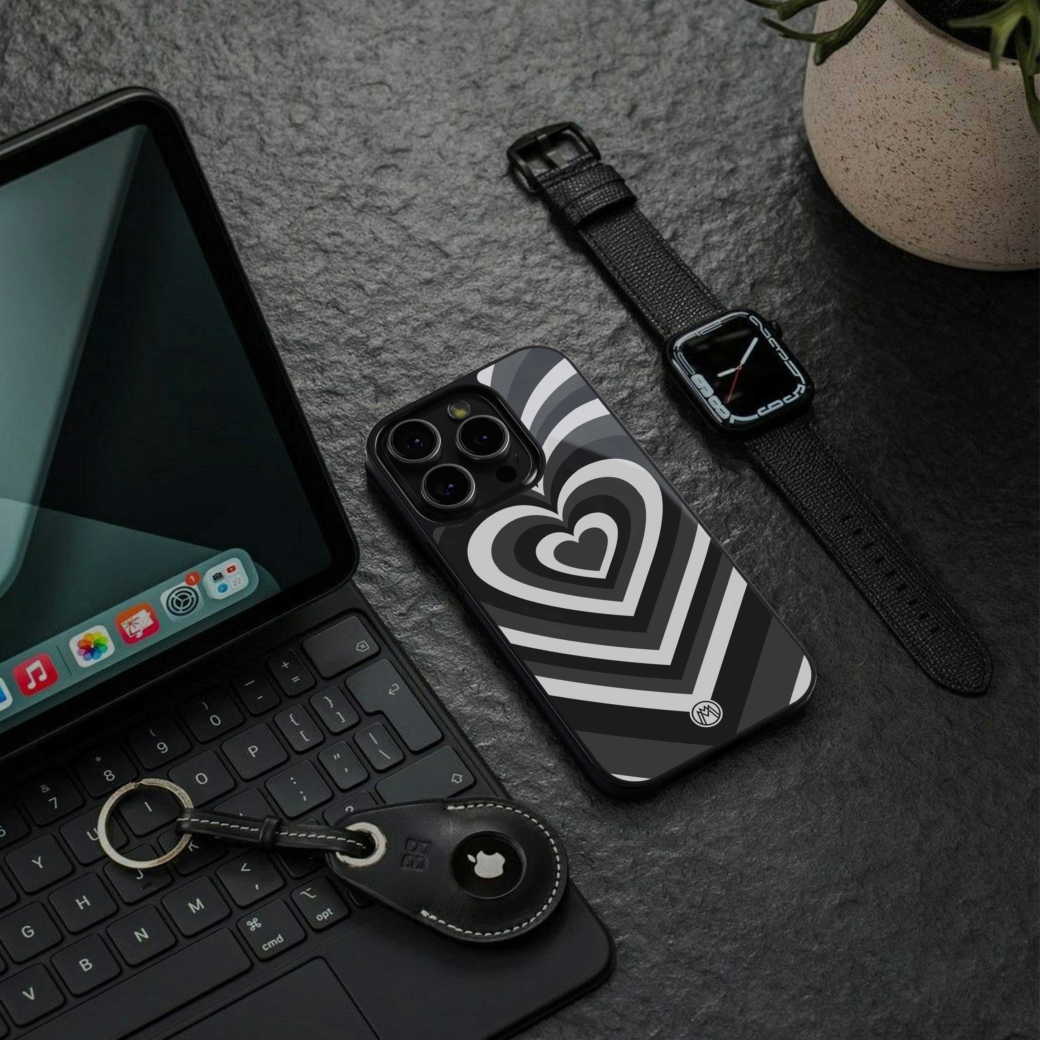 y2k retro black hearts back phone cover | glass case for iphone 14 pro max