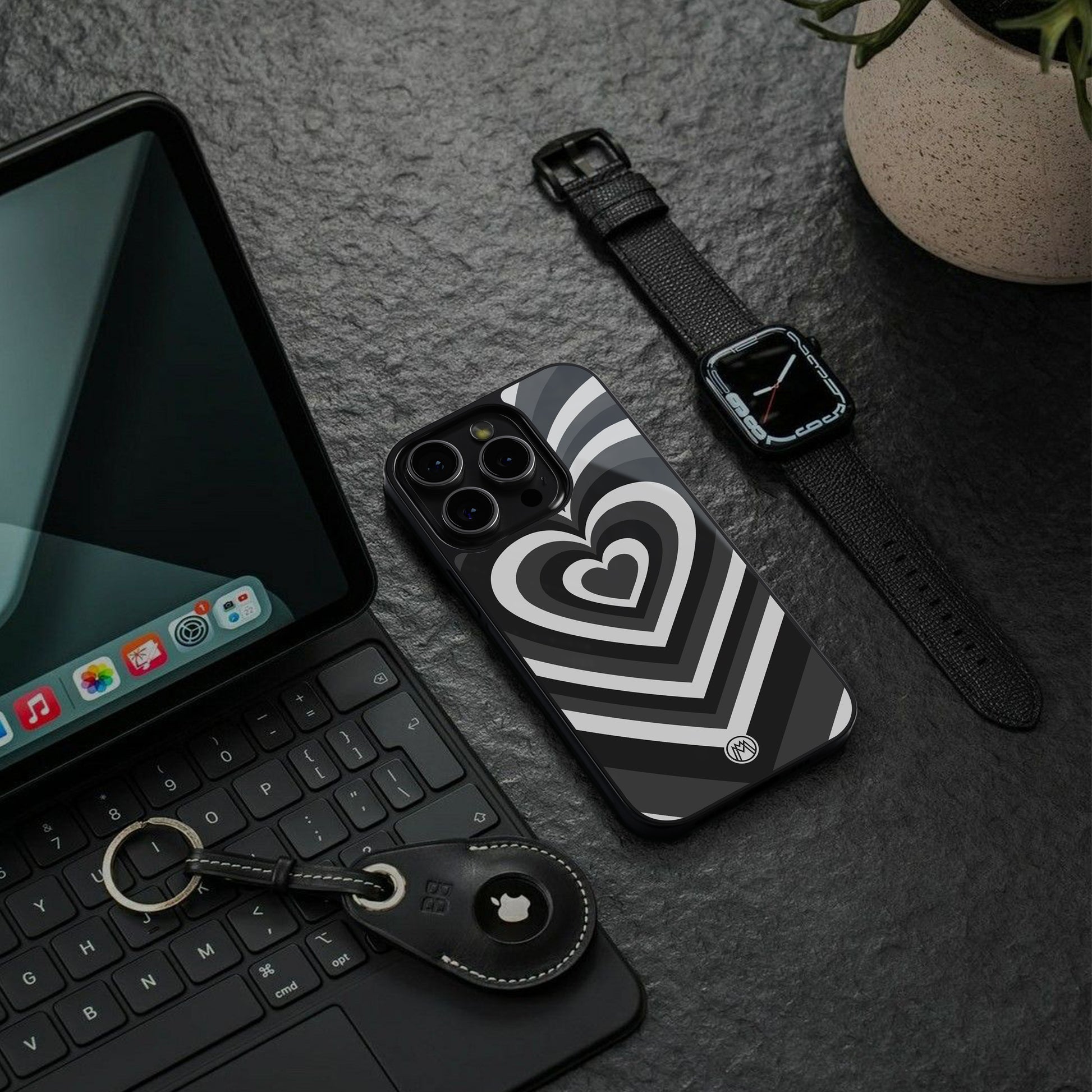 y2k retro black hearts back phone cover | glass case for iphone 16 pro