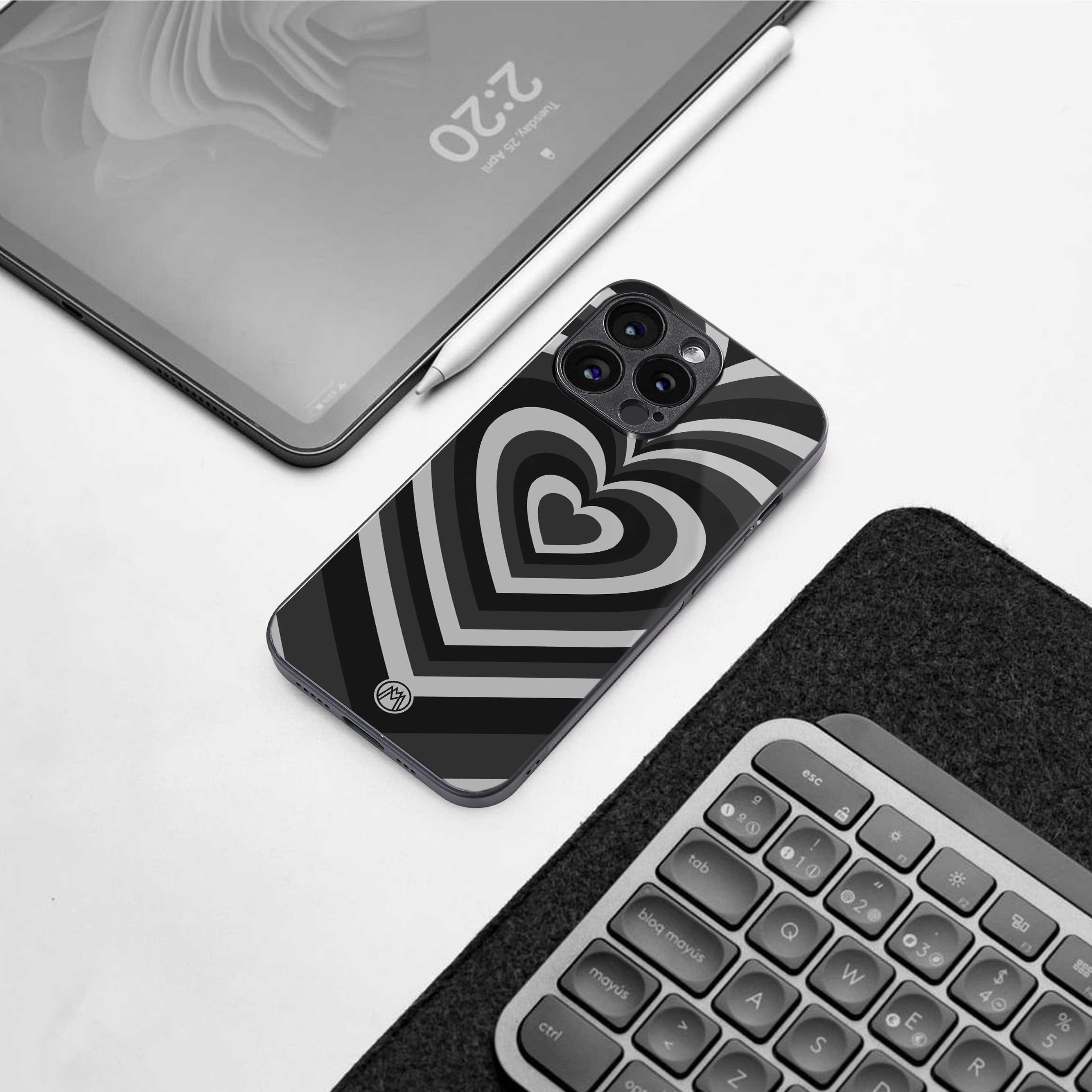 y2k retro black hearts back phone cover | glass case for iphone 14 pro max