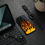 y2k yellow flames back phone cover | glass case for iphone 16 pro