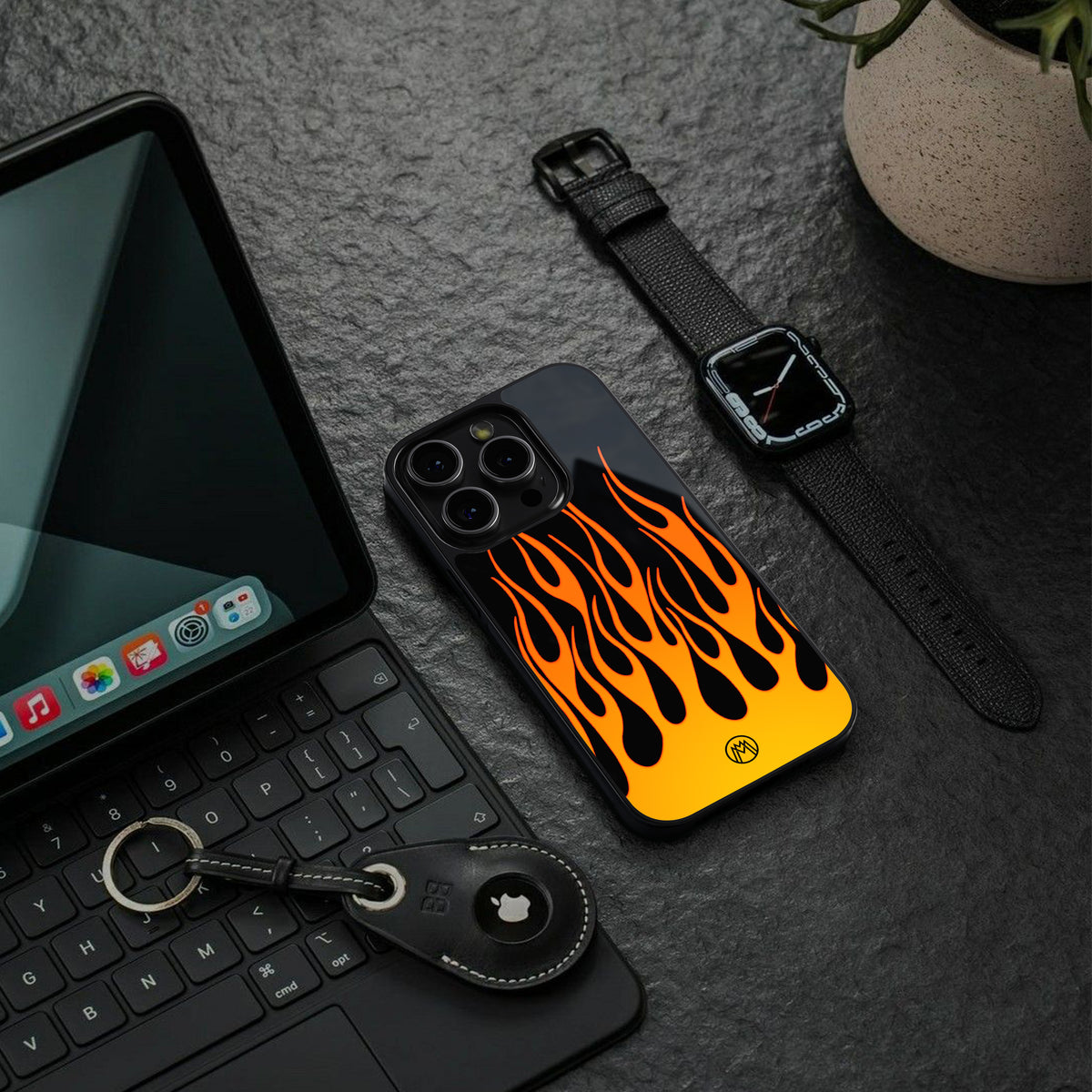 y2k yellow flames back phone cover | glass case for iphone 16 pro