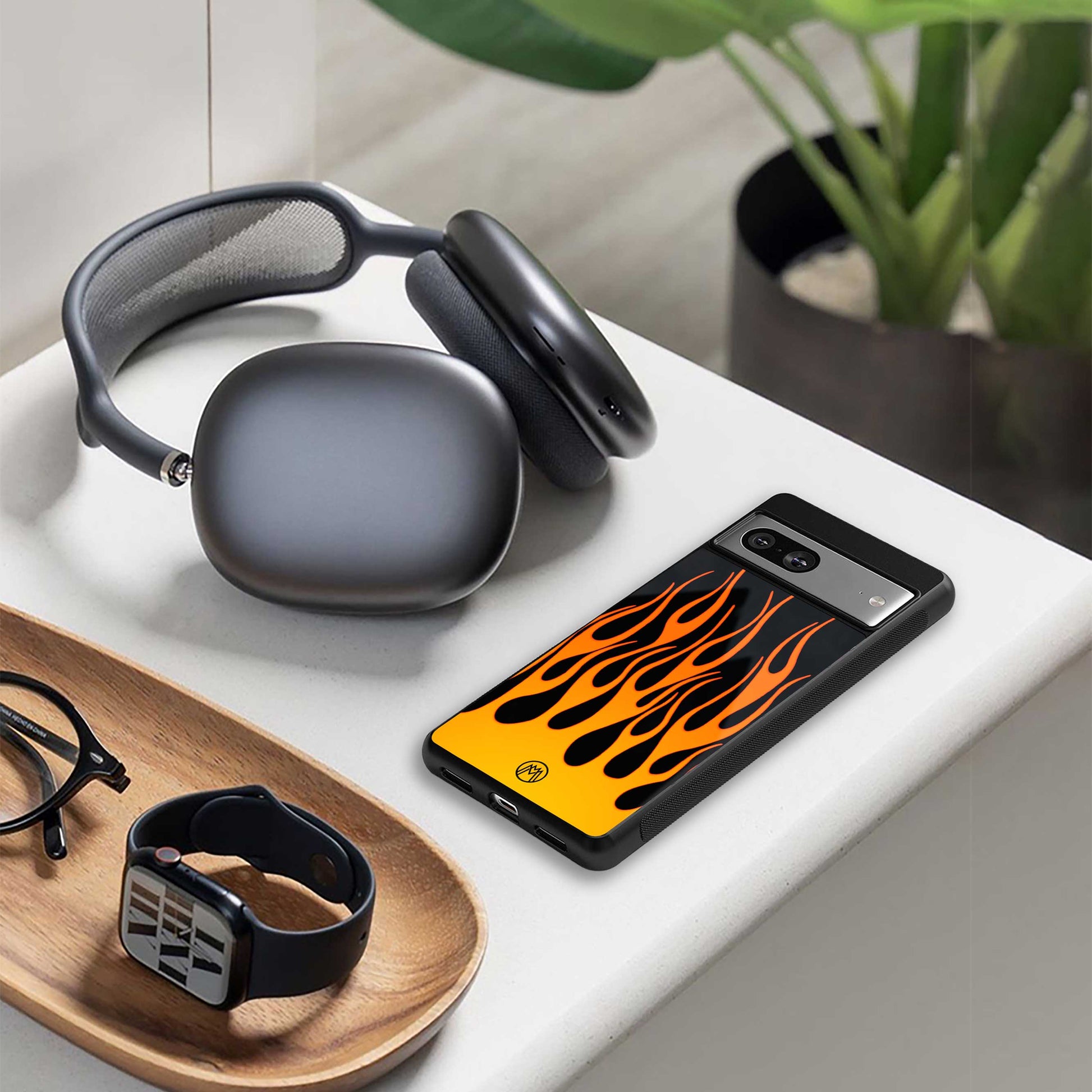 y2k yellow flames back phone cover | glass case for oneplus nord ce 4