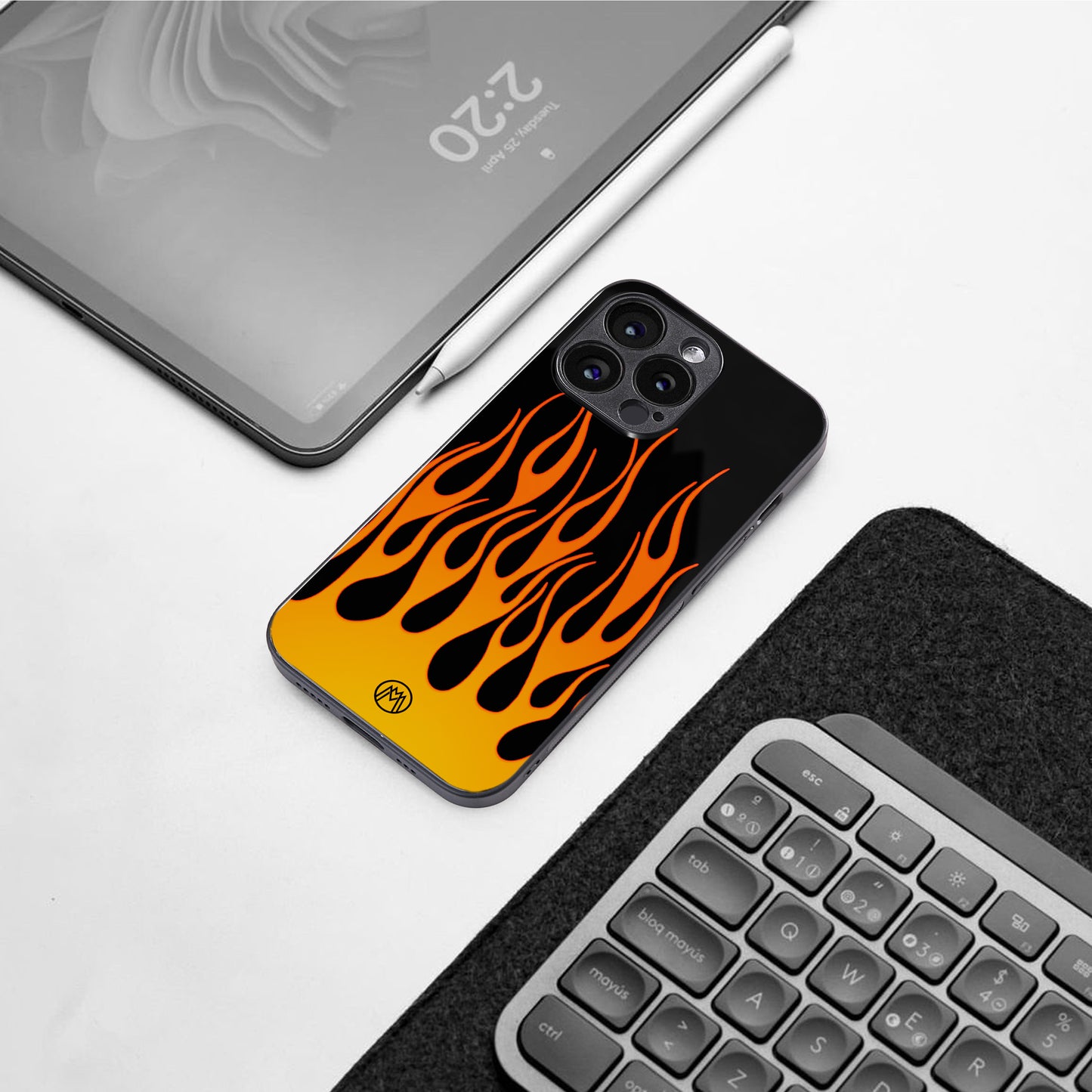 y2k yellow flames back phone cover | glass case for google pixel 8 pro