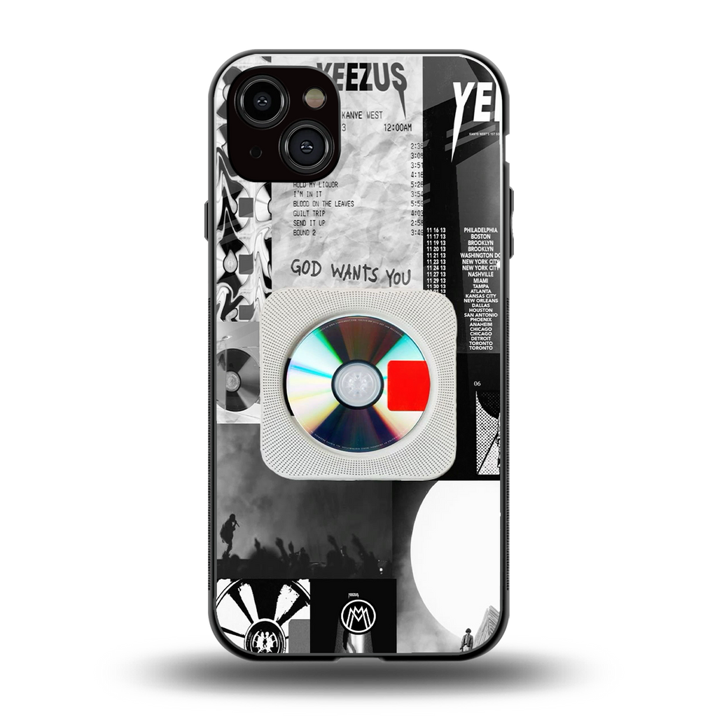 yeezus back phone cover | glass case for iphone 15 plus